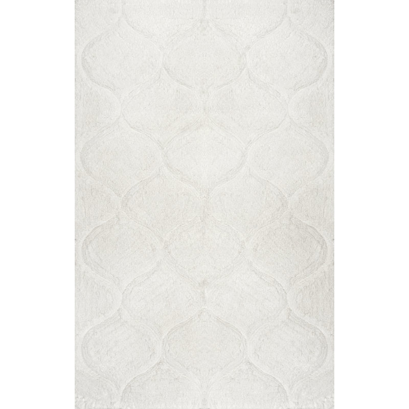 Tapis à poil long blanc à motif de treillis pour le salon, la chambre à coucher, la salle à manger et la chambre de bébé Isaiah