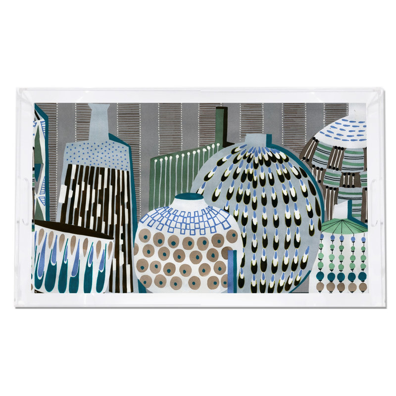Zulu Baskets Acrylic Rectangle Decorative Tray, Flax Blues
