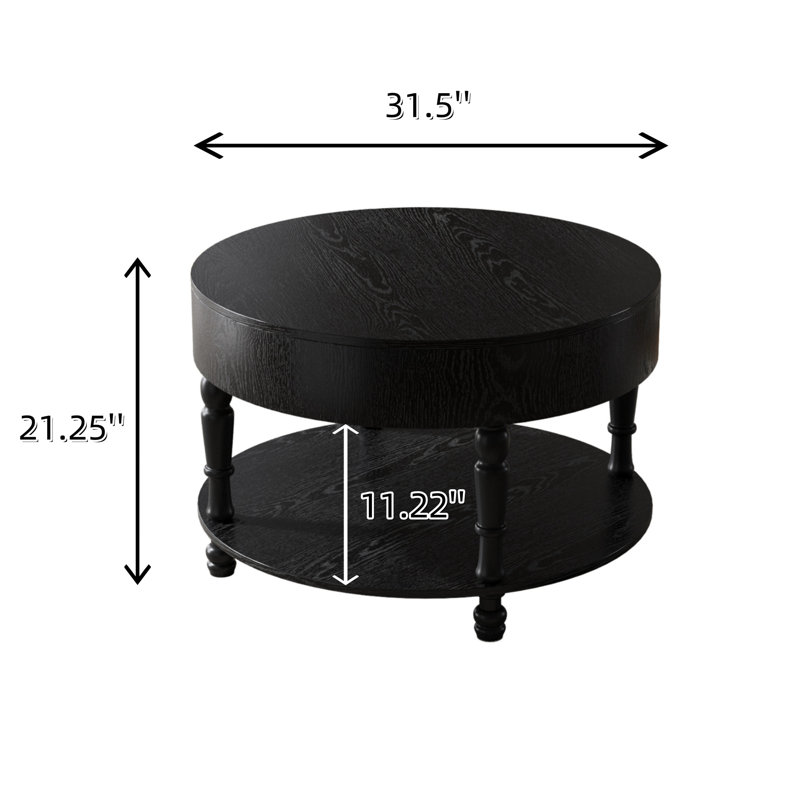 Table basse double avec rangement pour le salon, table basse ronde moderne de 31,5 po, Noir