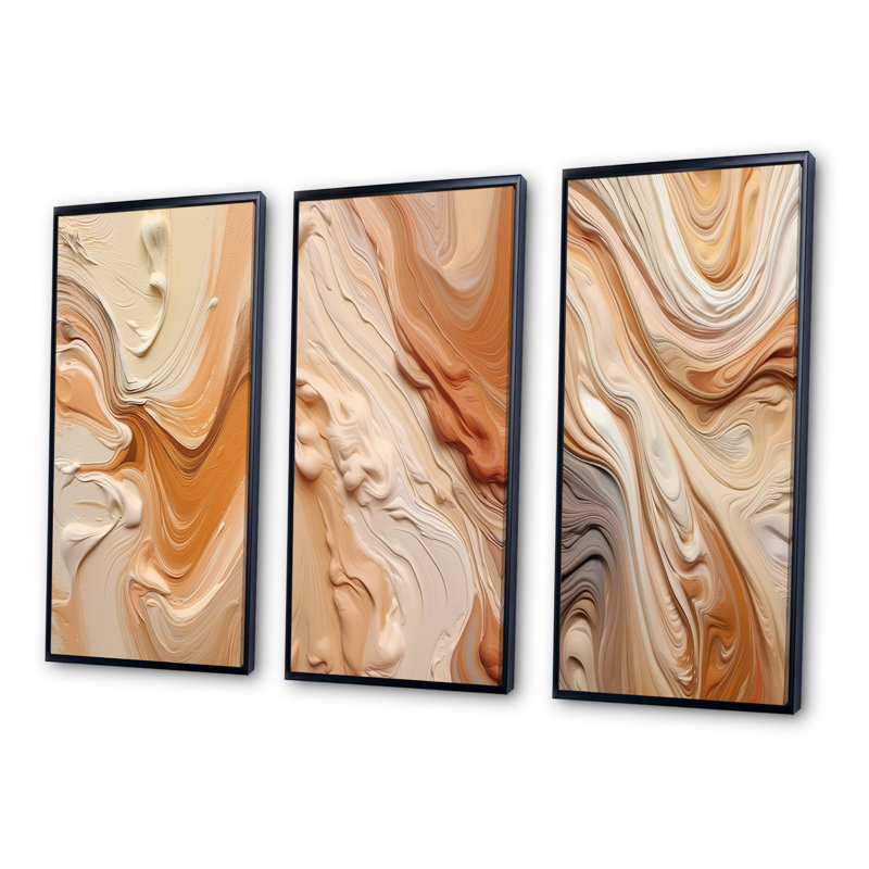 «Orange and Beige Unounded Imagination», 3 pièces, Cadre flottant noir, H 20 po x l 36 po