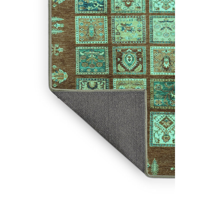 Tapis turquoise tissé à la machine Patchwork, Rectangle 7 pi x 9 pi