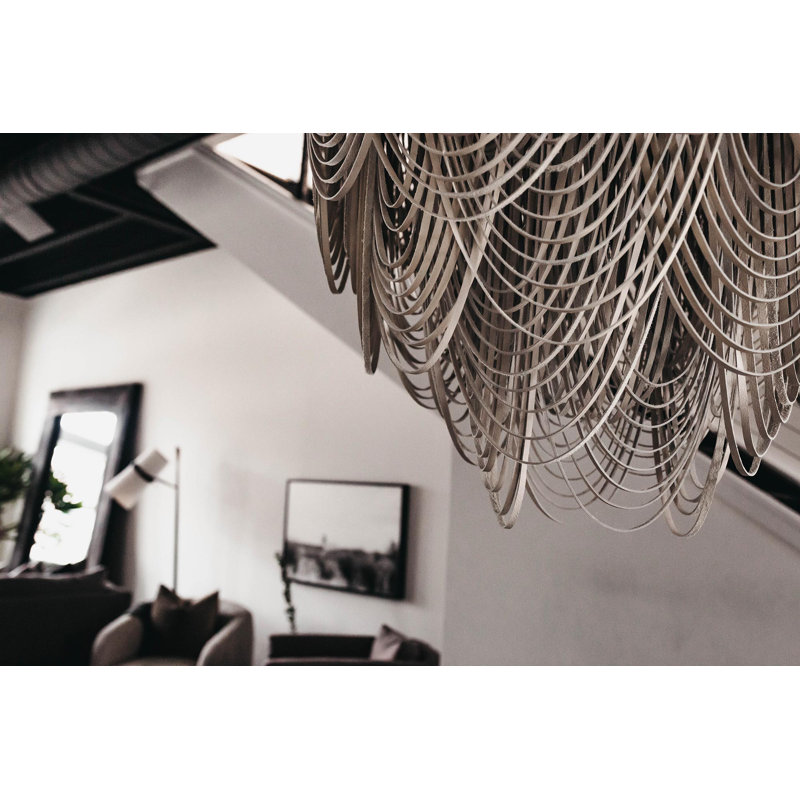 Large Leather Fringe Flushmount Chandelier, Cream