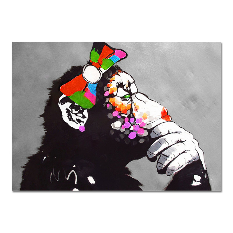 Lady Monkey by Banksy - Rectangle Painting on Canvas, 70cm H x 100cm W