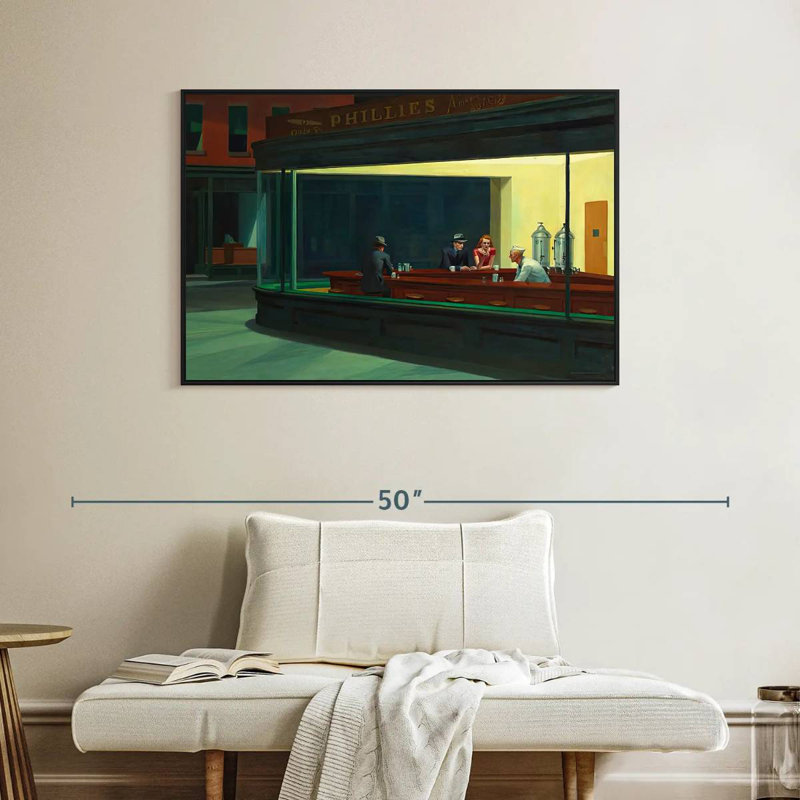 Nighthawks, 40 po x 27 po, Cadre flottant noir