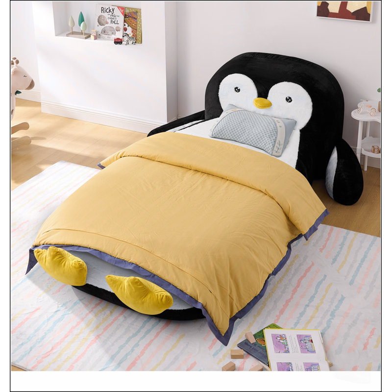 Fauteuil-lit pingouin en fausse fourrure moelleuse, garni de mousse à 100 %, pour le confort de la chambre et de la salle de jeux des enfants.