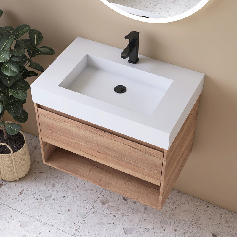 Chloe 30'' Wall Mount Bathroom Vanity Set Solid Surface Bathroom Vanity With Engineered Marble Top