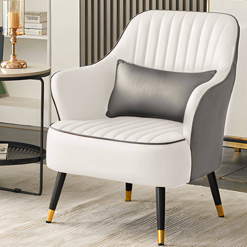 Menisha Upholstered Accent Chair for Bedroom, White/Grey Leathaire