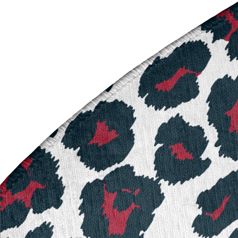 Imprimé animalier blanc/bleu marine/rouge Tapis décoratif, Rond 5 pi