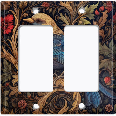 Couvercle de plaque d'interrupteur en métal; Bascule 4 US standard - oiseau floral