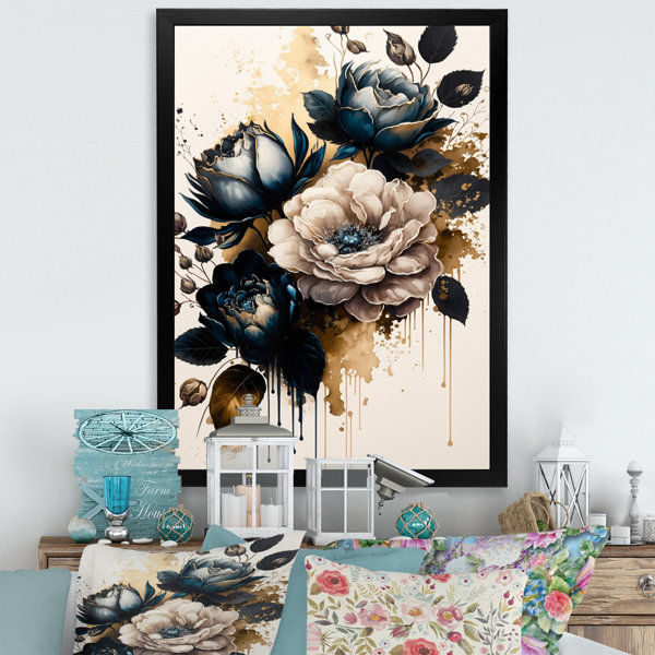 DesignArt Black And White Rose Design II Framed On Canvas Print | Wayfair