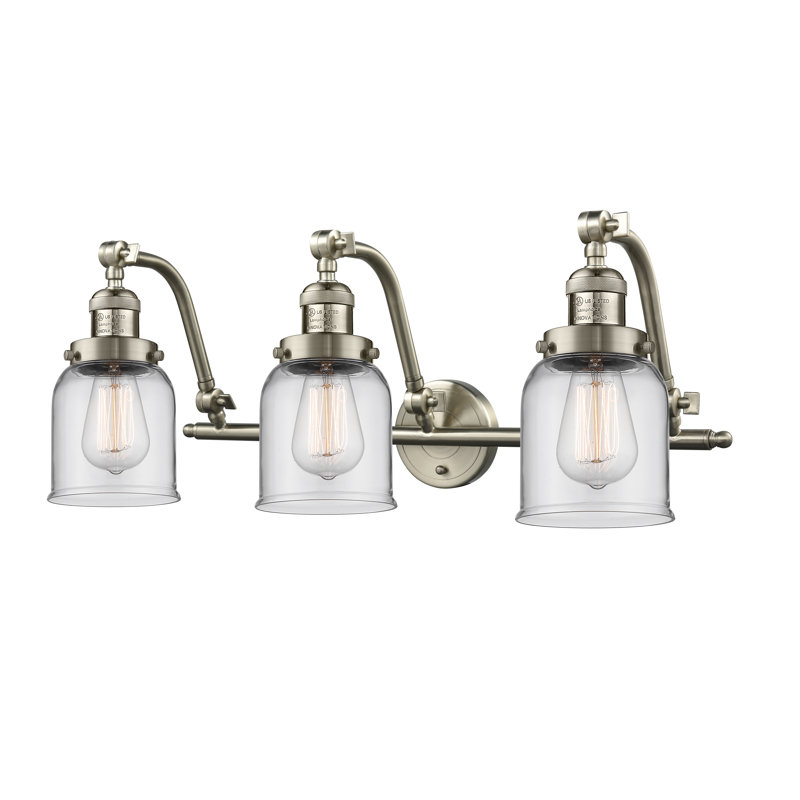 Luminaire de meuble-lavabo 3 lumières 28 po Bell, Clair, Nickel satiné brossé, Ampoule à DEL rétro de 6 watts