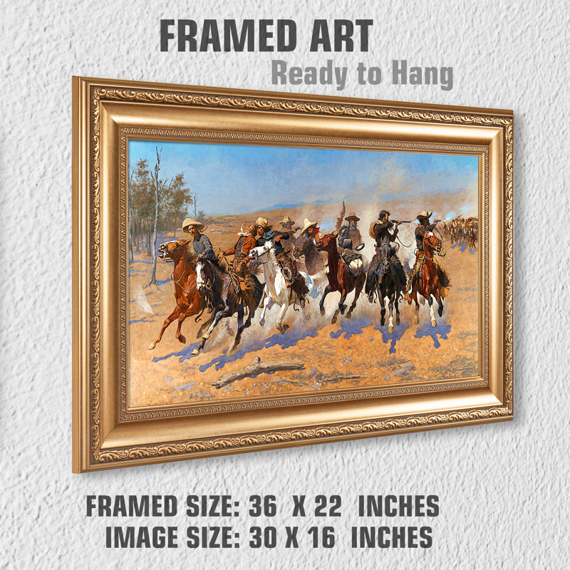 A Dash for the Timber by Frederic Remington The World Classic Art Reproductions,Framed Art for HomeDecor,Image Size:30x16 inches Width Gold Embossing Framed Size:36x22 inchs