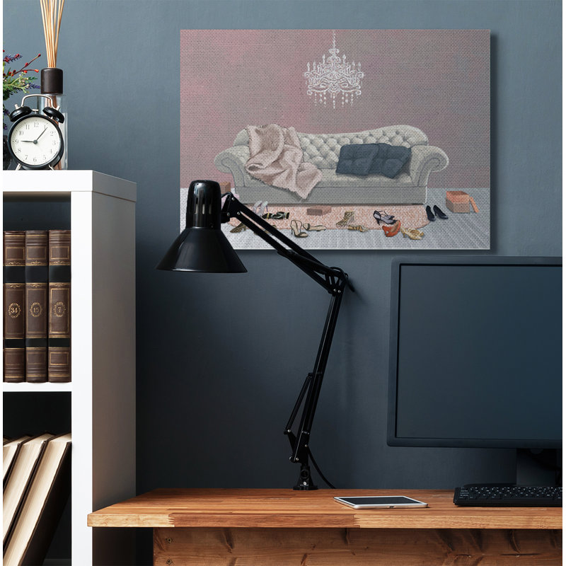 « chic de salon », peinture au gris rose, art textuel, Toile tendue, H 30 po x l 40 po