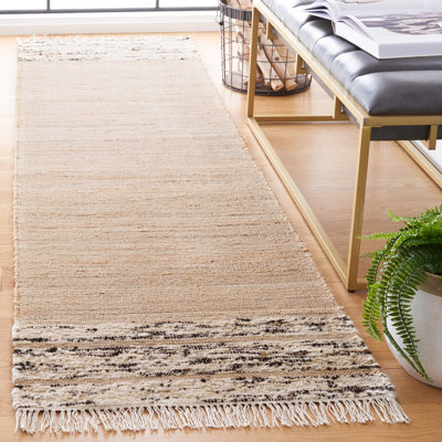 Magarita Hand Woven Jute/Wool/Cotton Striped Rug in Beige/Brown