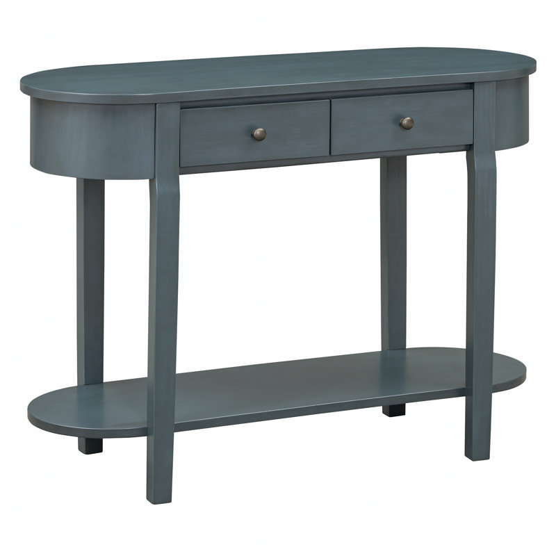 Elegant Retro Console Table with Curved Design and Smooth Glaze for Entryways, Living Rooms and hallways, Navy