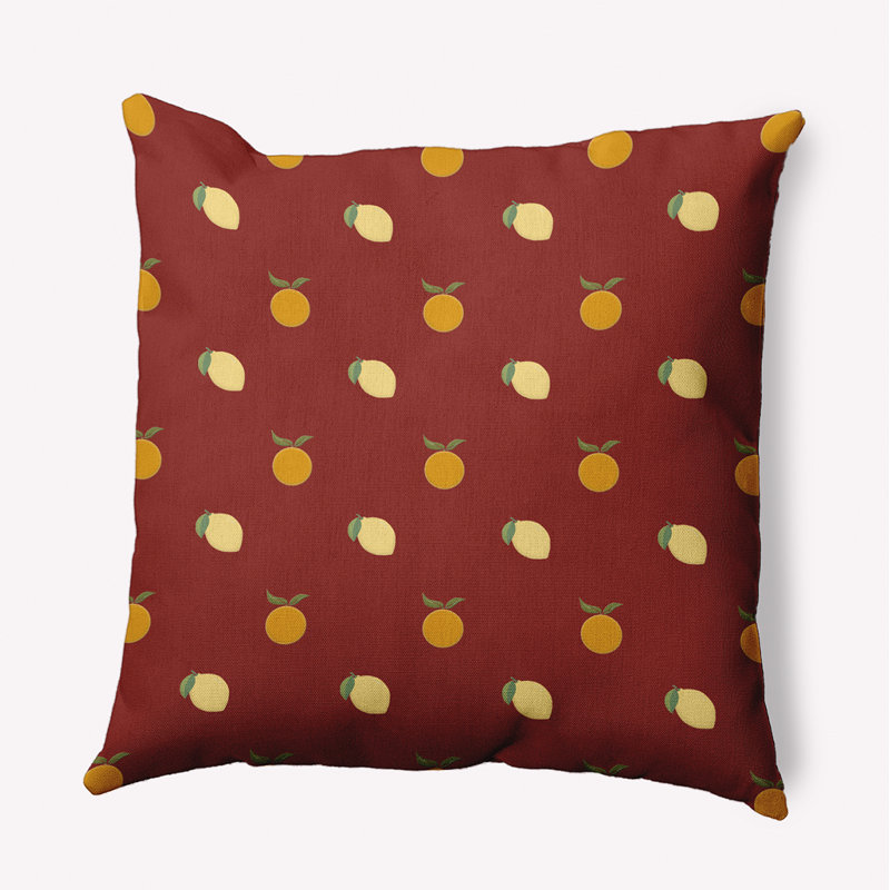 Coussin Oranges and Lemons, H 26 po x l 26 po, Bourgogne / jaune clair / orange