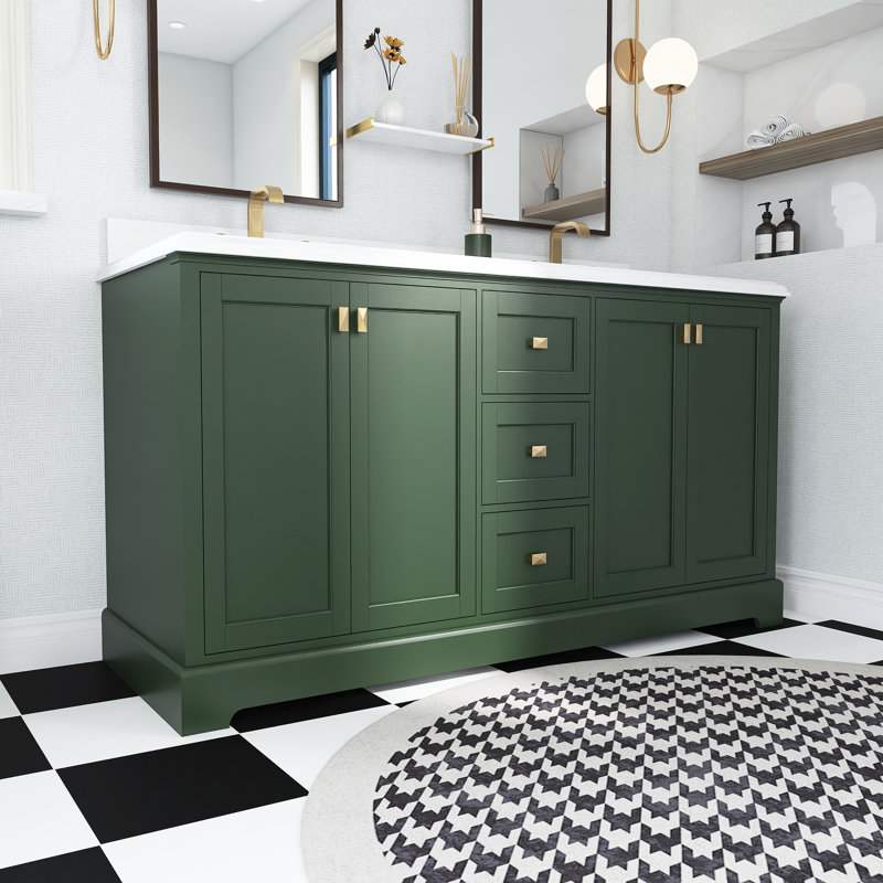 Meuble-lavabo double 60,58 po avec dessus en pierre reconstituée Berea