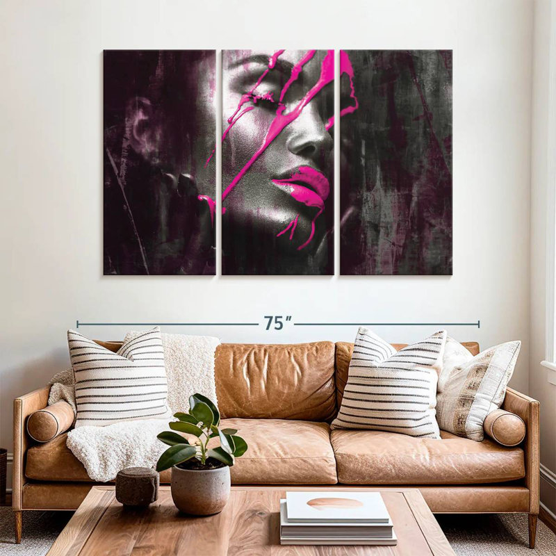 Leisha Purple Makeup Paint Drip, 42" H x 65" W