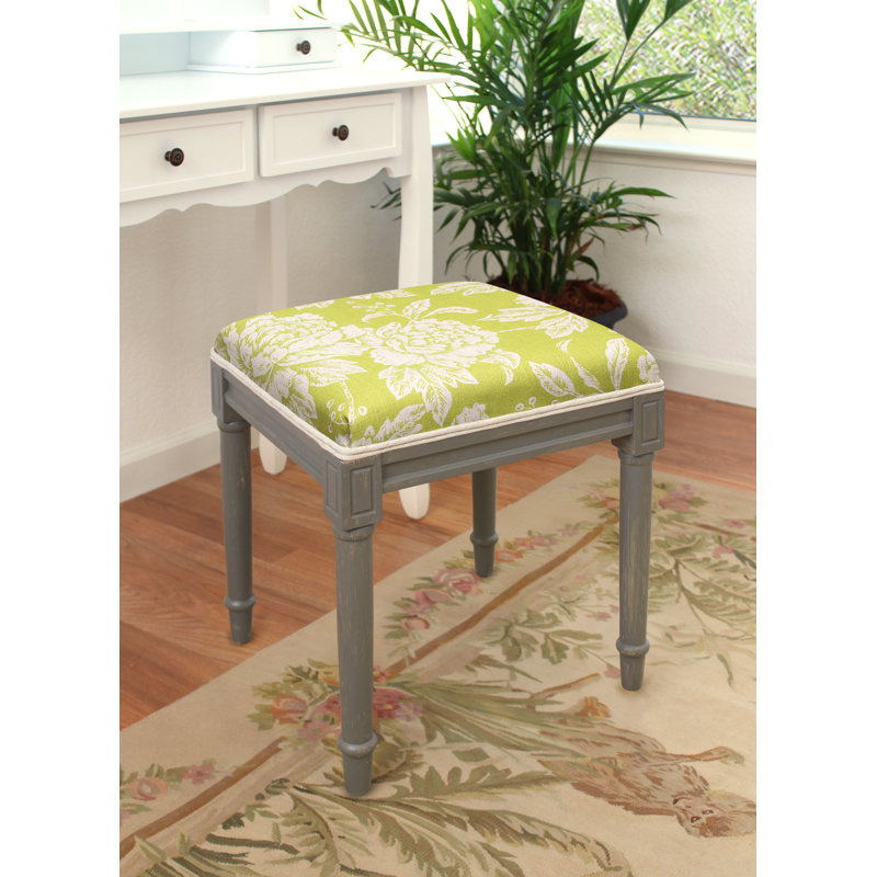 Tabouret de coiffeuse en lin gris avec pivoine grise, Blanc, Chartreuse