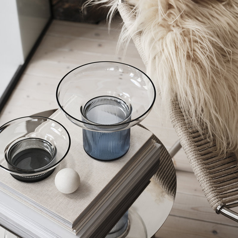 Ensemble Handmade Glass Table Vase, Blue/Gray, 5.9" H x 7.7" W x 7.7" D