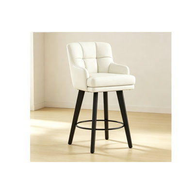 Tabouret de bar pivotant en cuir de polyuréthane avec dossier et accoudoirs, chaise de bar à hauteur de comptoir en bois massif avec repose-pieds, tabouret de bar touffeté moderne pour îlot de cuisine et bar pour la maison