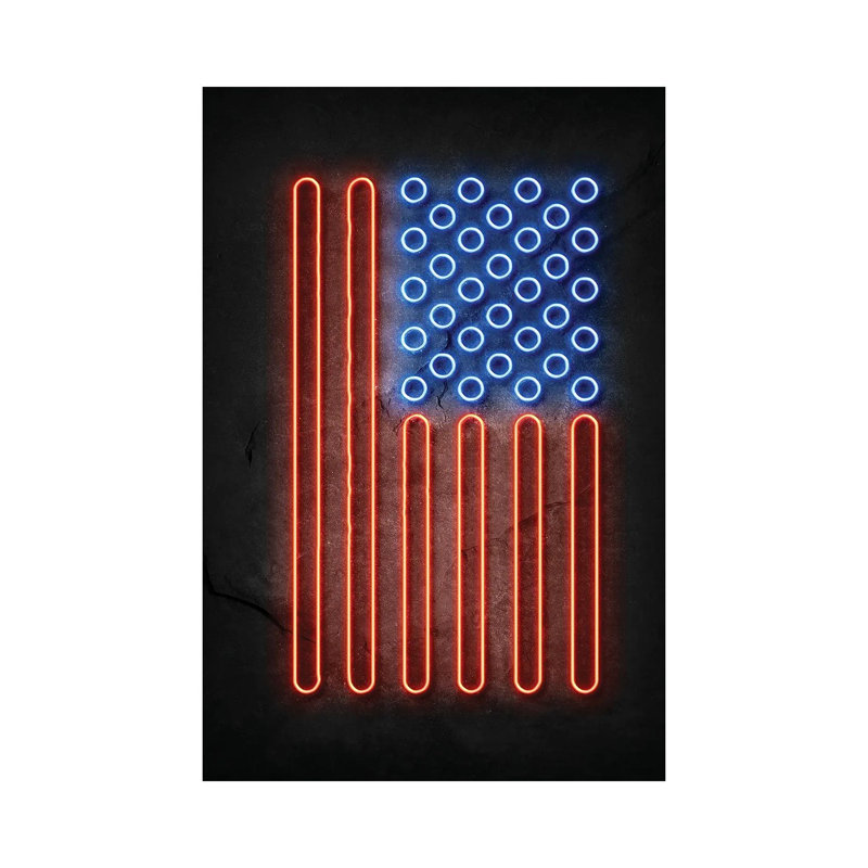 American Flag II Neon by Durro Art - Wrapped Canvas Print, 66.04 cm H x 45.72 cm W x 1.91 cm D