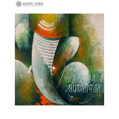 Gajanan, peinture à l'acrylique sur toile avec la technique de la plume par Kanchan Mahante