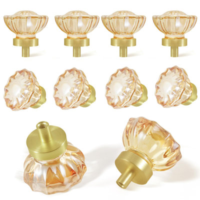 Champagne Crystal Cabinet Knobs And Pulls 8 Pack,Glass Knobs For Dresser Drawers With Satin Brass/Brushed Gold Base