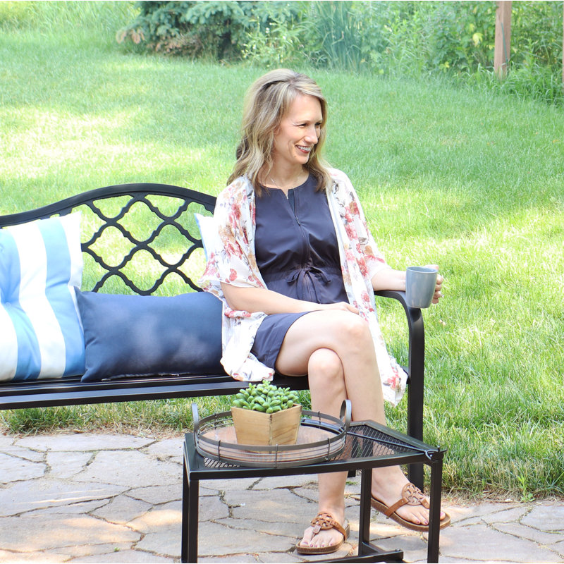 Farrelly Decorative Lattice Cast Iron 2-Person Outdoor Garden Bench