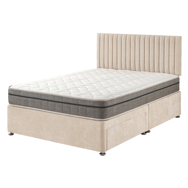 Mykenzie Pocket Memory Divan Bed Set, Cream, 2 Drawers, Kingsize (5')