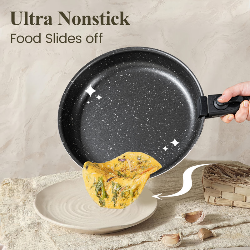 24-Piece Nonstick Cookware Set Removable Handles, Stackable, RV Cookware Sets,Black