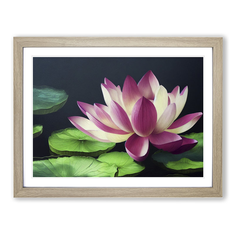 Iconic Lotus Flower 1 Piece Single Picture Frame Wall Art, 46cm H x 64cm W x 2cm D, Oak