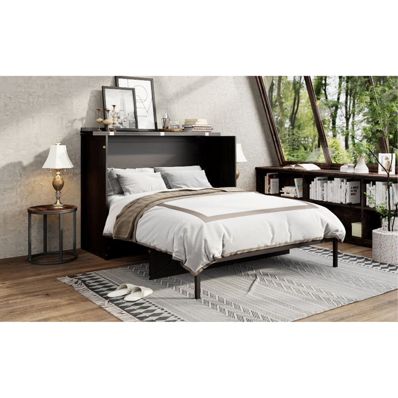 Lit escamotable avec grands tiroirs et port USB, Espresso