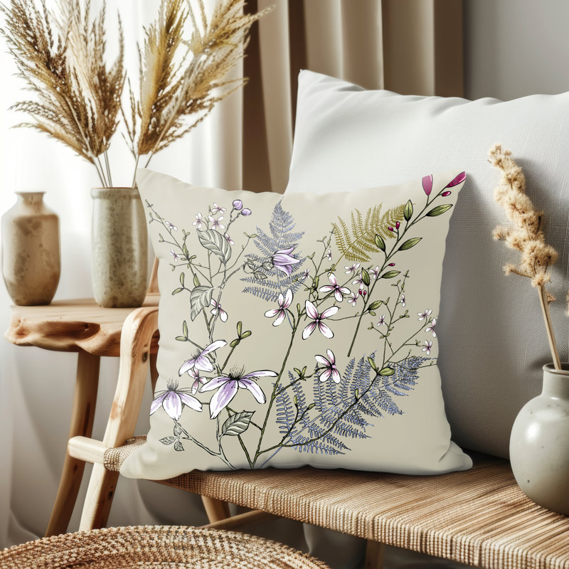 Housse de coussin, Vert, crème / floral, H 21,5 po x l 21,5 po