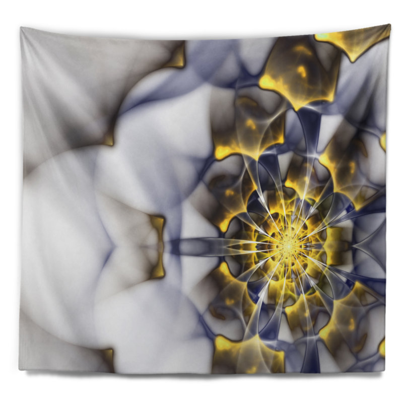 Tapisserie florale florale or et blanche, H 50 po x l 60 po