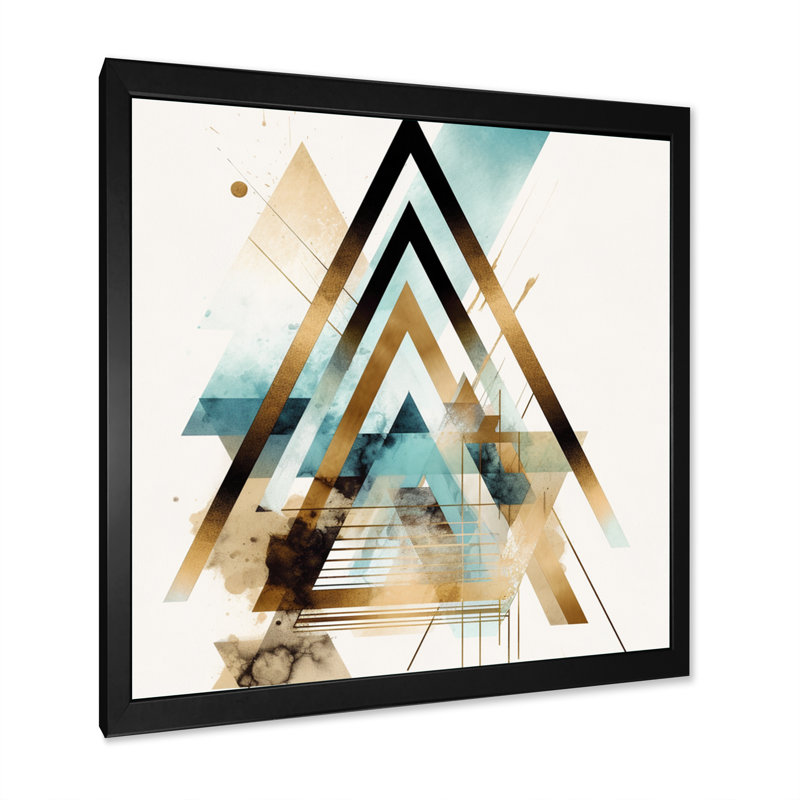 «Green Triangle Boho I», impressions murales géométriques modernes, Cadre photo noir, H 16 po x l 16 po x P 1 po