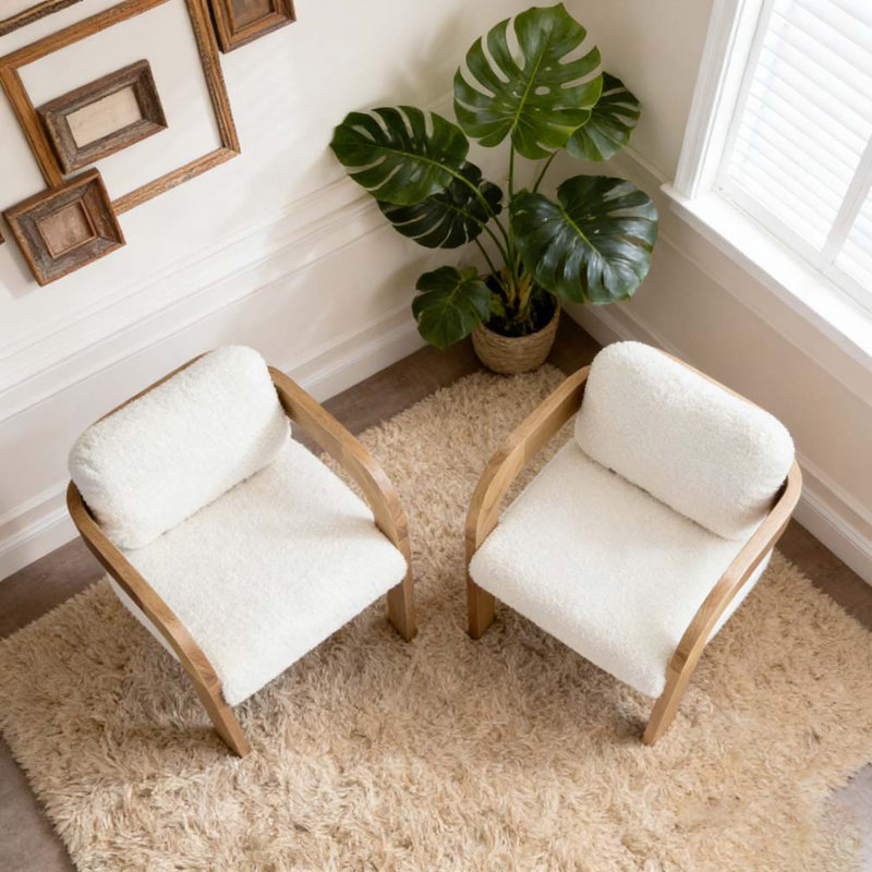 Ensemble de 2 chaises de salle à manger avec dossier coussiné, Blanc et naturel