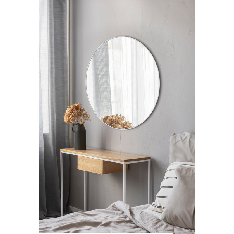 Modern LED Lighted Mirror, Shutterproof Unbreakable Acrylic, 15.7 inches Diameter | 5 mm Thickness with MDF Backing, White Neon Stripes | Elegant & Durable Design for Home Decor, Bathroom & Vanity Use