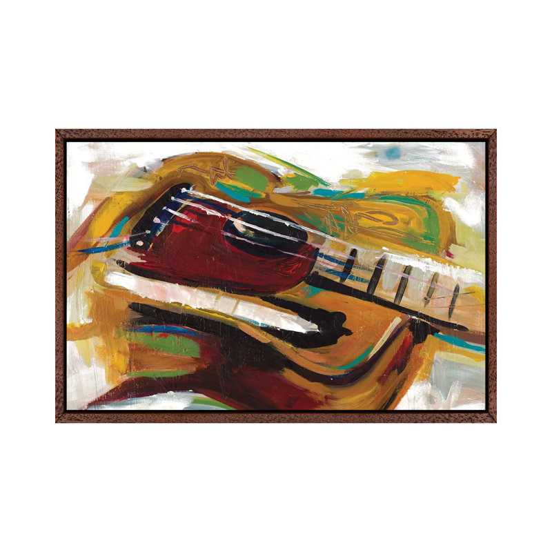 Colorful Guitar by Andy Beauchamp - Painting on Canvas, Classic Brown Wood Framed, 152.5 cm H x 101.5 cm W