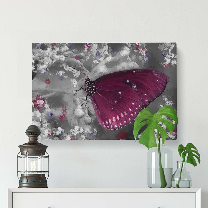 Butterfly upon a Flower in Abstract - Wrapped Canvas, 35cm H x 50cm W x 3cm D