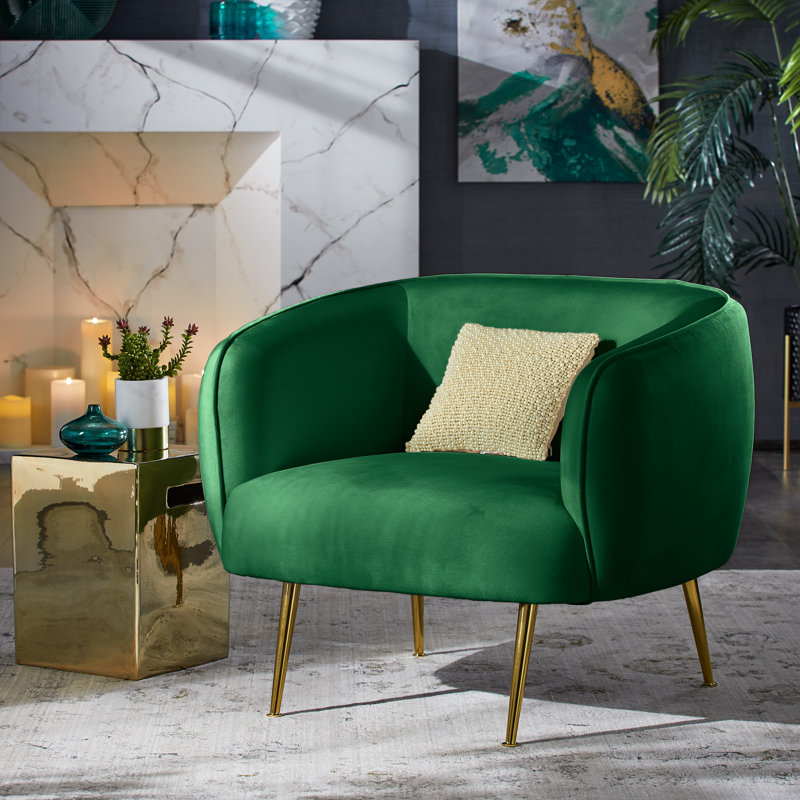 Fauteuil demi-tonneau en velours Priebe, Velours vert