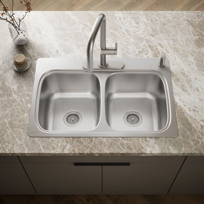Verse Top-Mount Double-Equal Bowl Kitchen Sink with Single Faucet Hole, 4 Hole