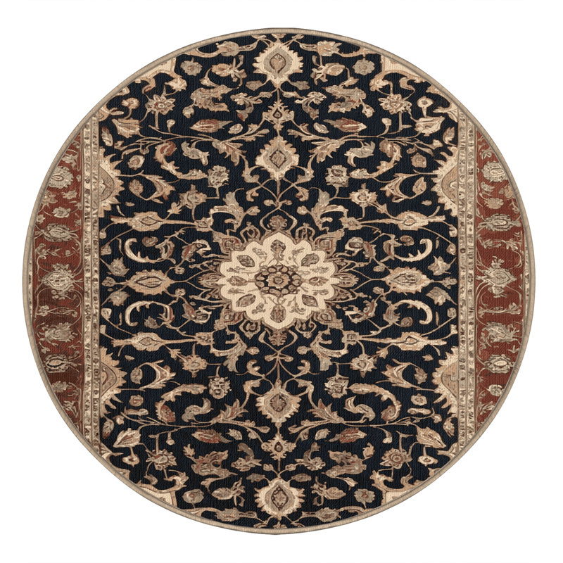 Machine Washable Persian Brown Area Rug, Round 3'
