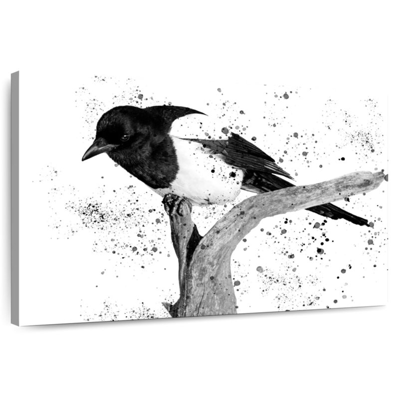 Oiseau noir et blanc Brampt, H 8 po x l 12 po