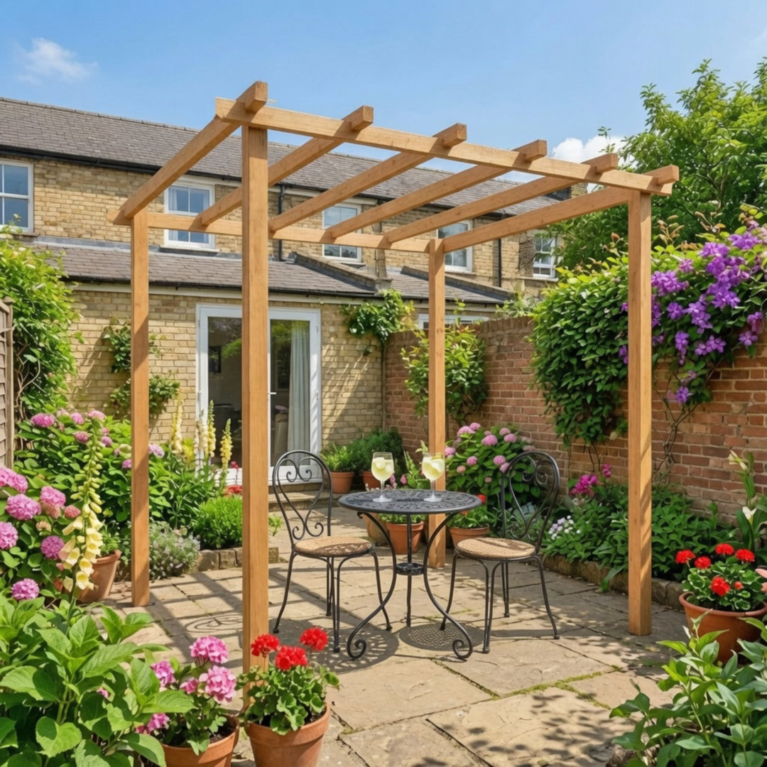 Shire Ivy Pergola Kit 8 ft x 8 ft Brown - Pressure Treated Pine Wood - Garden Outdoor Living Feature - H: 2.4m x W: 2.4m x D: 2.4m - Image 5
