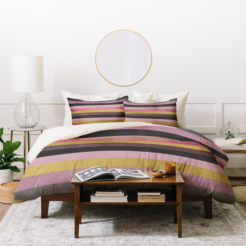 Farmhouse / Country Polyester Striped Duvet Cover, Full/Queen Duvet + 2 Shams