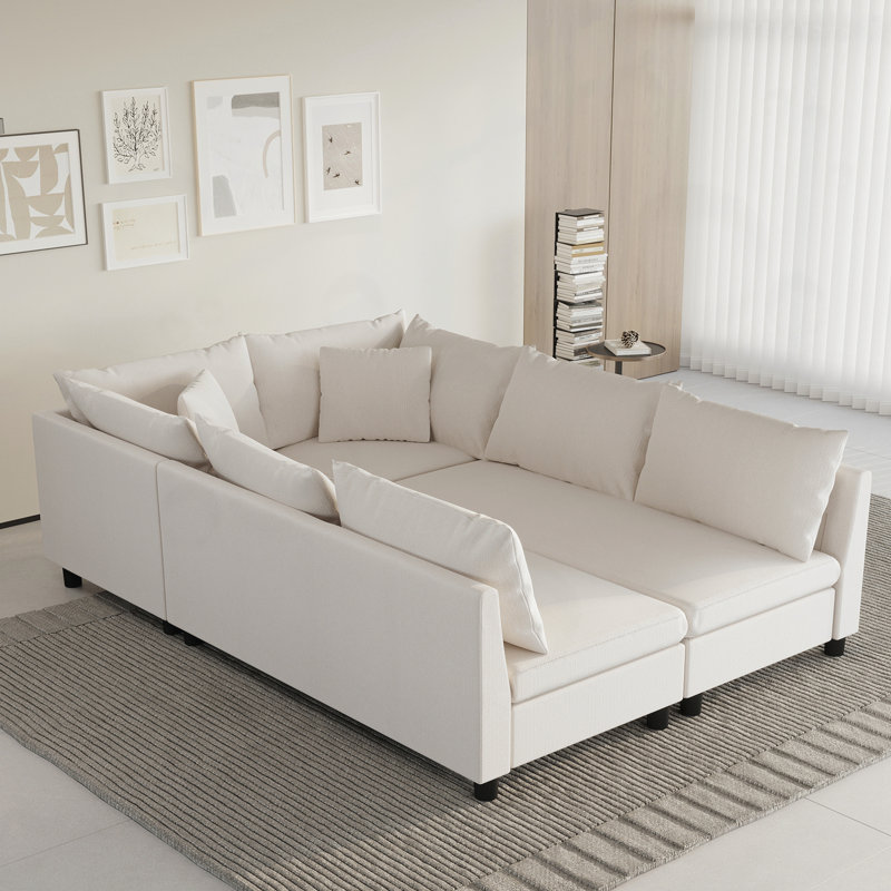 Chenille Couch Set with Pillows, Cream Chenille