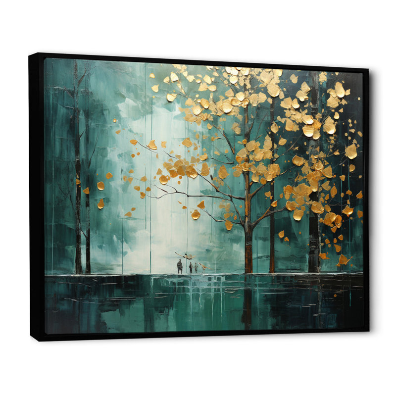 Auvent émeraude Bold Forest I - impression, Cadre flottant noir, H 30 po x l 40 po x P 1,5 po