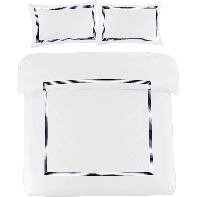 Cotton Blend Duvet Cover Set with Pillowcases, White/Navy, Super King Duvet Cover + 2 Pillowcases