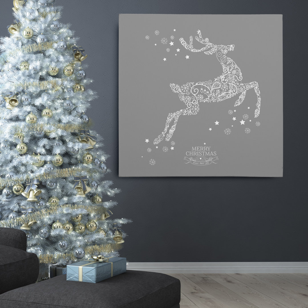 'Holiday Reindeer Stencil' Photographic Print on Wrapped Canvas The Holiday Aisle® 